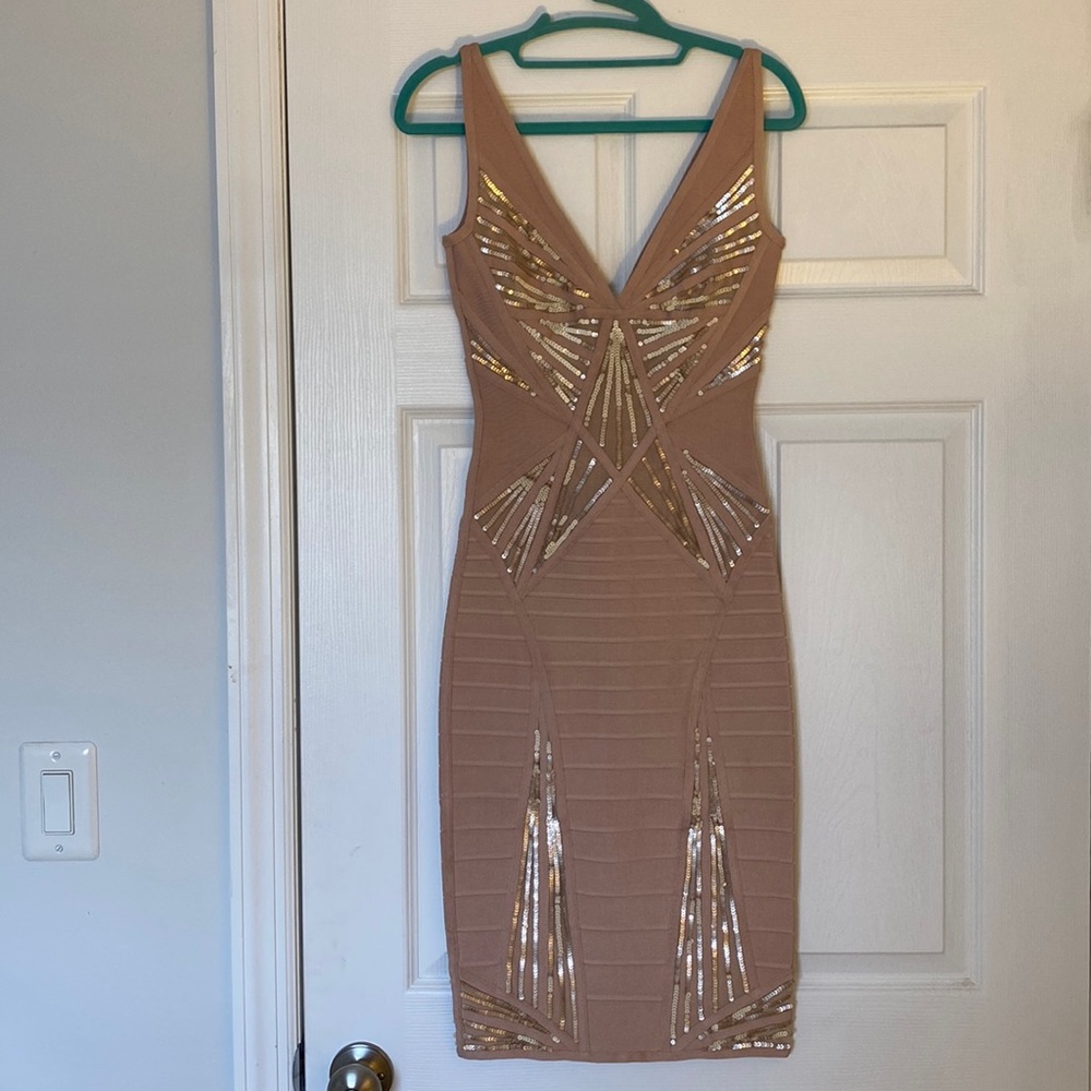 Herve Leger Roseblush Sequin Bodycon Midi Dress – Size Small